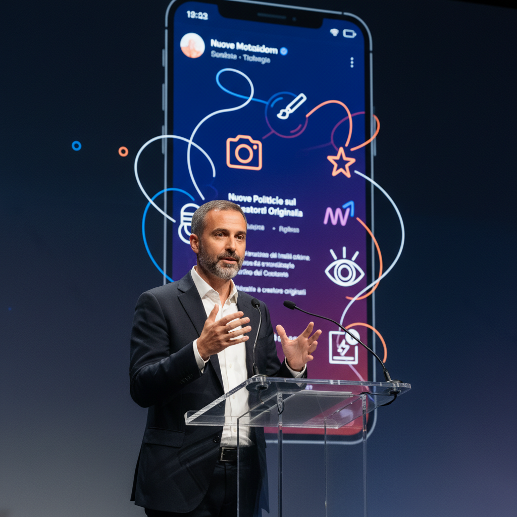 Adam Mosseri, capo di Instagram, che parla di contenuti originali in un contesto digitale dinamico.