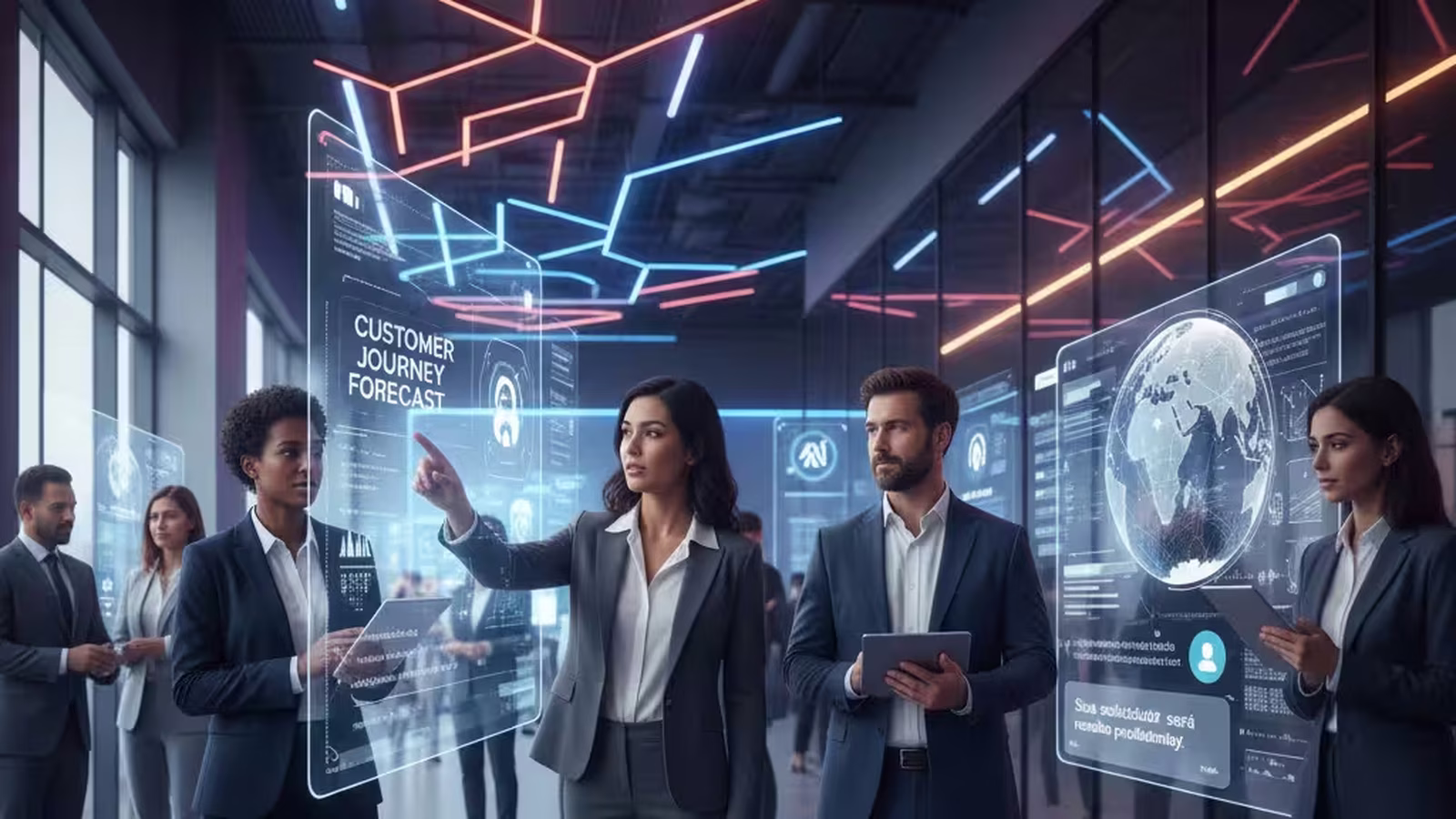 Vista dettagliata di un'interfaccia utente HubSpot con elementi grafici che rappresentano l'analisi dei dati del servizio clienti potenziata dall'intelligenza artificiale, con grafici predittivi e indicatori di performance.